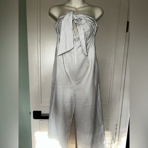 Forever 21 White Striped Strapless Jumpsuit